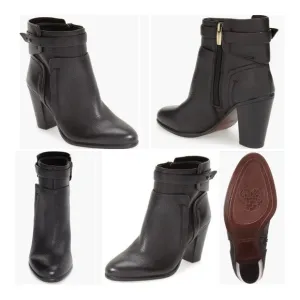 VINCE CAMUTO Faythe Black Pebbled Leather Layered Ankle Booties