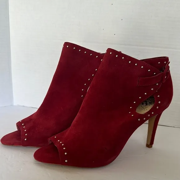 Vince Camuto Red Suede Studded Peep Toe Stiletto Booties - Size 9M