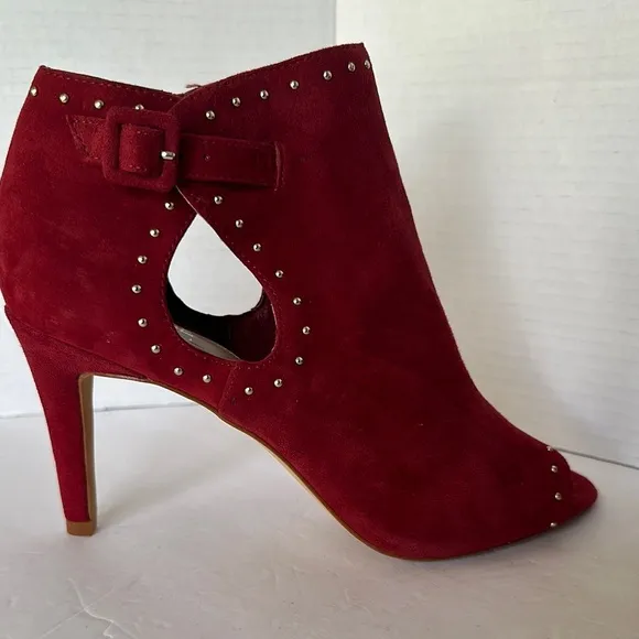 Vince Camuto Red Suede Studded Peep Toe Stiletto Booties - Size 9M
