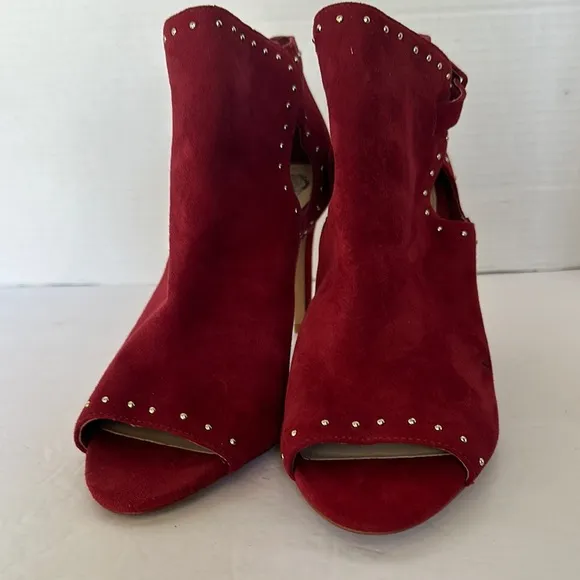 Vince Camuto Red Suede Studded Peep Toe Stiletto Booties - Size 9M