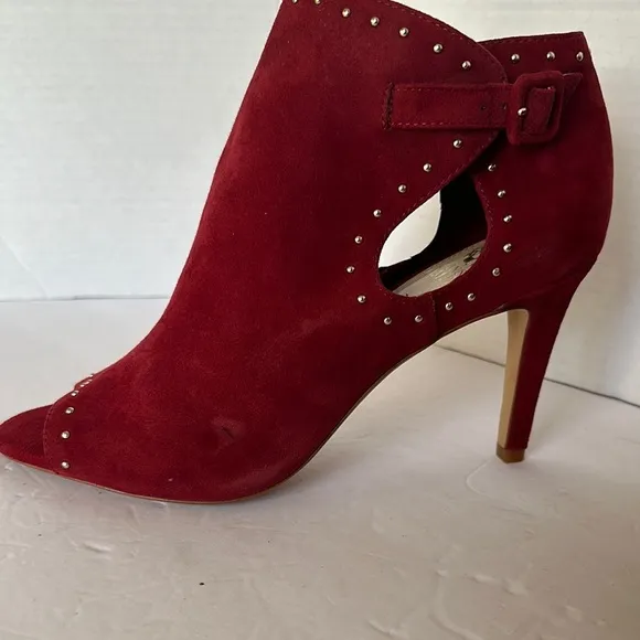 Vince Camuto Red Suede Studded Peep Toe Stiletto Booties - Size 9M