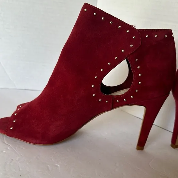 Vince Camuto Red Suede Studded Peep Toe Stiletto Booties - Size 9M
