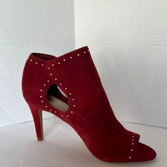 Vince Camuto Red Suede Studded Peep Toe Stiletto Booties - Size 9M