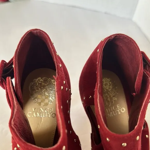 Vince Camuto Red Suede Studded Peep Toe Stiletto Booties - Size 9M