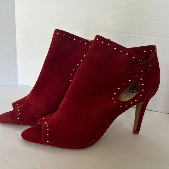 Vince Camuto Red Suede Studded Peep Toe Stiletto Booties - Size 9M