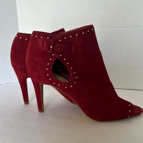 Vince Camuto Red Suede Studded Peep Toe Stiletto Booties - Size 9M