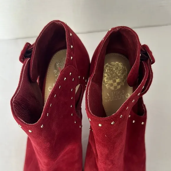 Vince Camuto Red Suede Studded Peep Toe Stiletto Booties - Size 9M