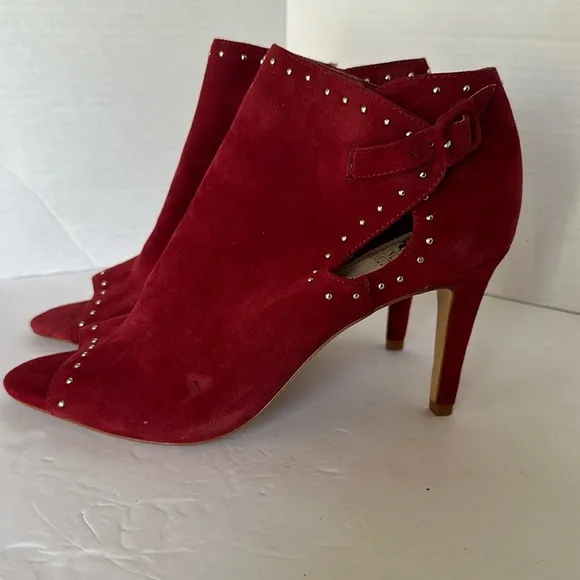 Vince Camuto Red Suede Studded Peep Toe Stiletto Booties - Size 9M