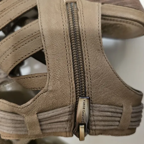 VINCE CAMUTO Tan Chunky Heel Laceup Sandals Tassles Detail Zipup Sides Size 11
