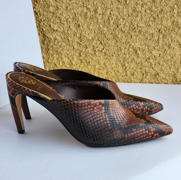 Vince Camuto Women's Bridget Animal Print Pointed Toe Leather Mules Size 6