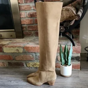 Vince Camuto Womens Heeled Leather  Suede Over the Knee Suede Boots Tan Sz 6.5M
