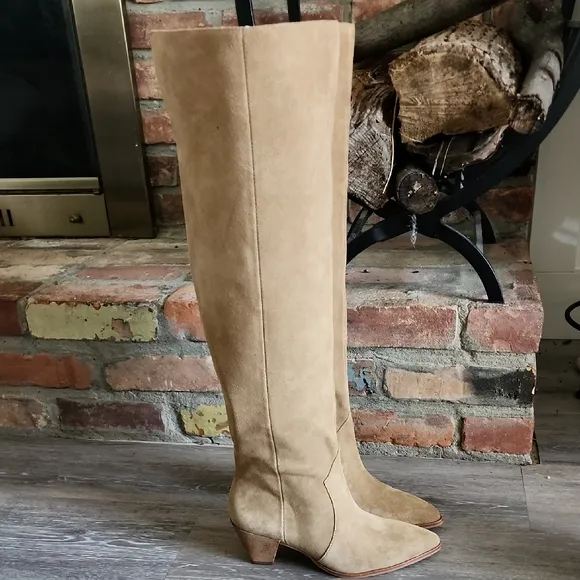 Vince Camuto Womens Heeled Leather  Suede Over the Knee Suede Boots Tan Sz 6.5M