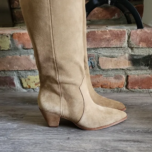 Vince Camuto Womens Heeled Leather  Suede Over the Knee Suede Boots Tan Sz 6.5M
