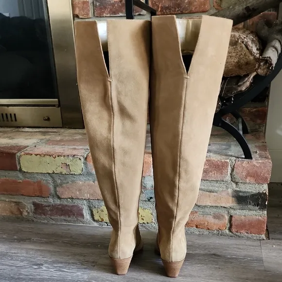 Vince Camuto Womens Heeled Leather  Suede Over the Knee Suede Boots Tan Sz 6.5M