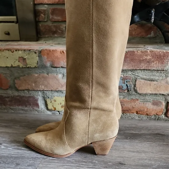 Vince Camuto Womens Heeled Leather  Suede Over the Knee Suede Boots Tan Sz 6.5M