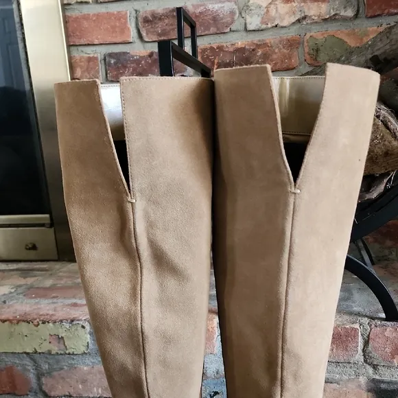 Vince Camuto Womens Heeled Leather  Suede Over the Knee Suede Boots Tan Sz 6.5M