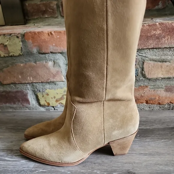 Vince Camuto Womens Heeled Leather  Suede Over the Knee Suede Boots Tan Sz 6.5M