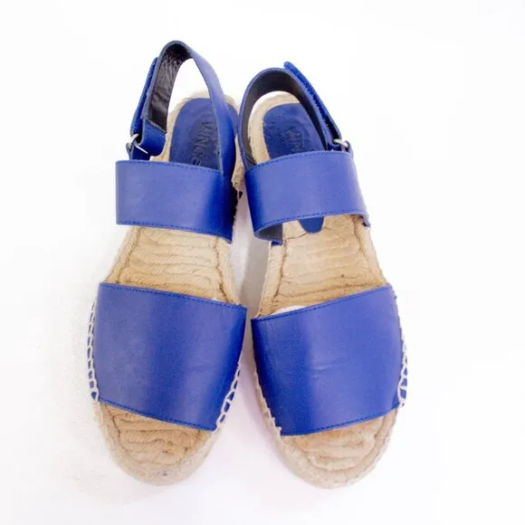 Vince Emilia Cobalt Blue Leather Platform Espadrille Sandals Elise Size 9