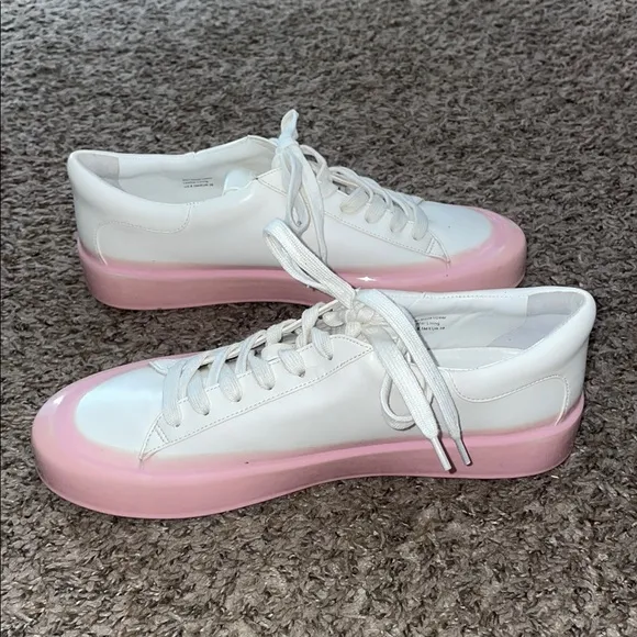 Vince Gabi Dipped Lace Up Women's White and Pink Sneakers