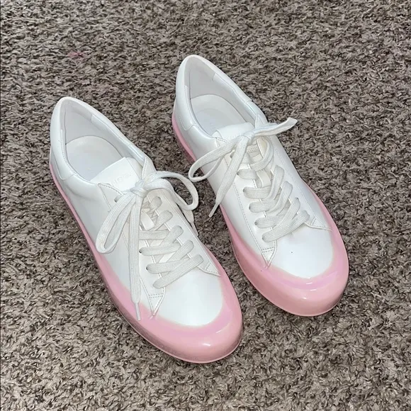 Vince Gabi Dipped Lace Up Women's White and Pink Sneakers
