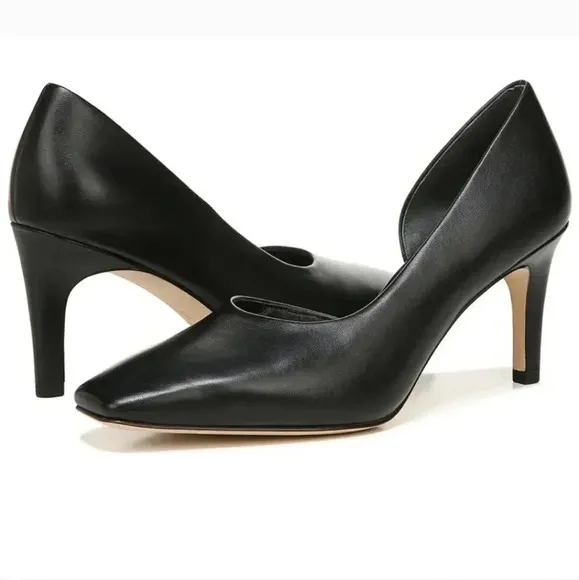Vince Tiana Classic Chic Leather Square Toe Business Casual Black Pumps(7.5)