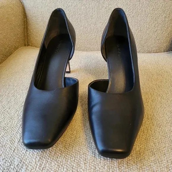 Vince Tiana Classic Chic Leather Square Toe Business Casual Black Pumps(7.5)