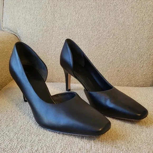 Vince Tiana Classic Chic Leather Square Toe Business Casual Black Pumps(7.5)