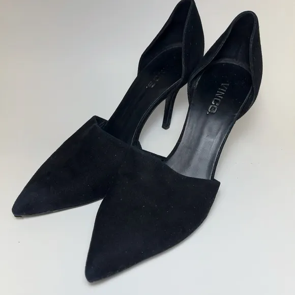 Vince Womens 8 39 Suede d'Orsay Heel Shoes In Black Color