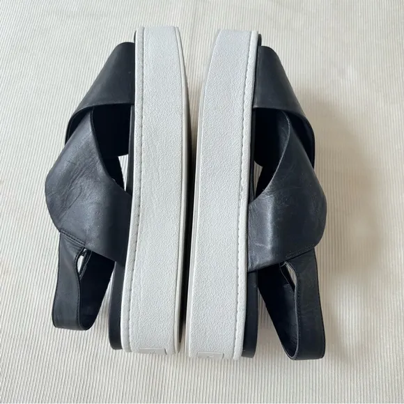 Vince Womens Sandals Weslan Crisscross Leather Platform Comfort Black Leather 8