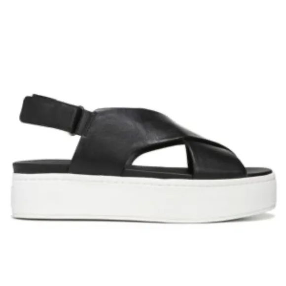 Vince Womens Sandals Weslan Crisscross Leather Platform Comfort Black Leather 8