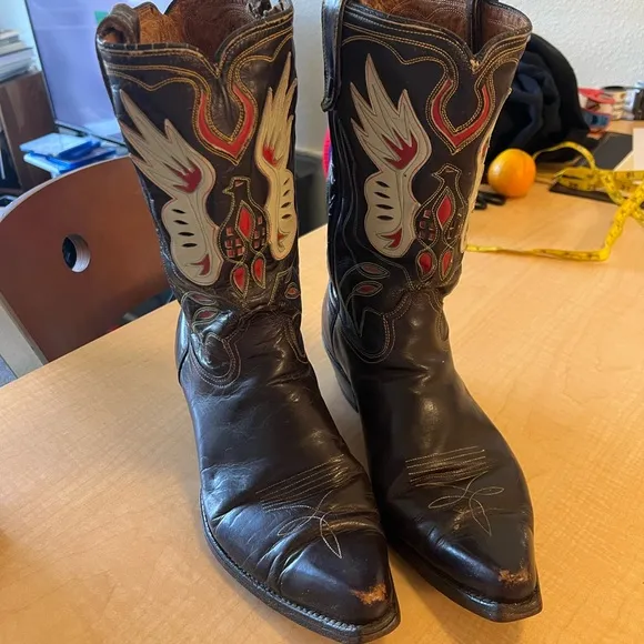 Vintage 1950s ACME Shorty Cowboy Boots Eagle Thunderbird Western Flaming Pheonix