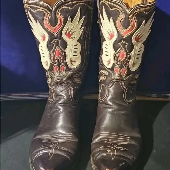 Vintage 1950s ACME Shorty Cowboy Boots Eagle Thunderbird Western Flaming Pheonix