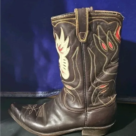 Vintage 1950s ACME Shorty Cowboy Boots Eagle Thunderbird Western Flaming Pheonix