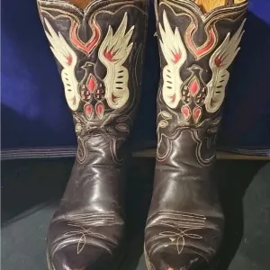 Vintage 1950s ACME Shorty Cowboy Boots Eagle Thunderbird Western Flaming Pheonix