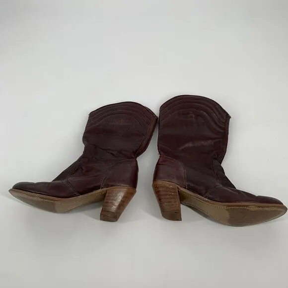 Vintage 1970s Dexter Leather Heeled Cowboy Boots 8.5 M Womens Dark Brown