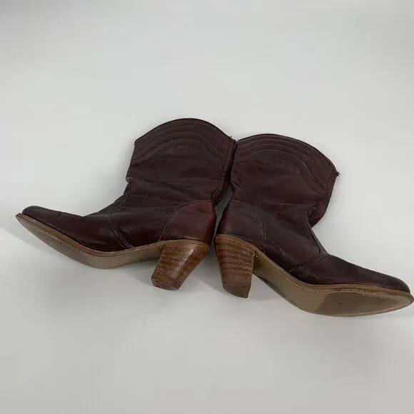 Vintage 1970s Dexter Leather Heeled Cowboy Boots 8.5 M Womens Dark Brown
