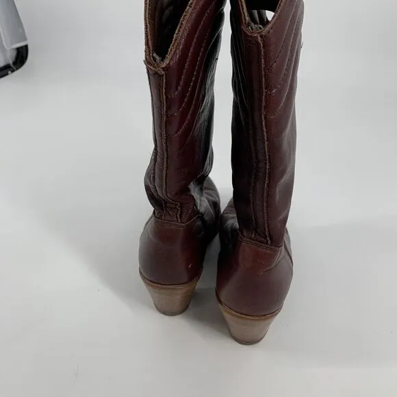 Vintage 1970s Dexter Leather Heeled Cowboy Boots 8.5 M Womens Dark Brown