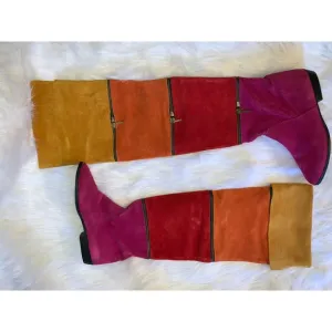 Vintage 1980s Arpeggios Rainbow Convertible Suede Knee Boots- Size 7.5