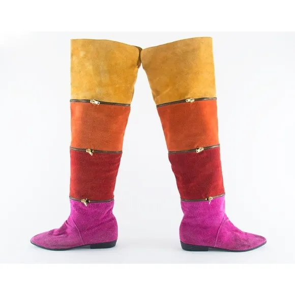 Vintage 1980s Arpeggios Rainbow Convertible Suede Knee Boots- Size 7.5