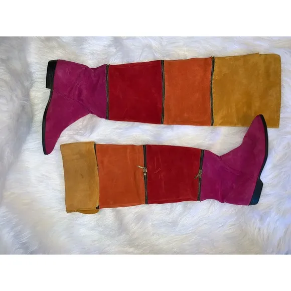 Vintage 1980s Arpeggios Rainbow Convertible Suede Knee Boots- Size 7.5