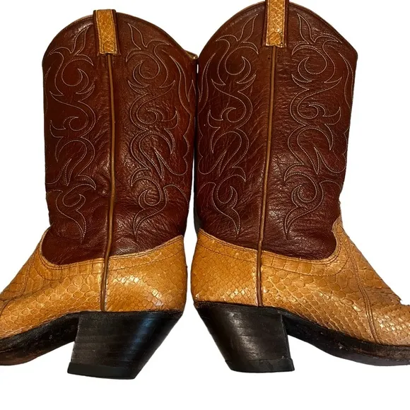 Vintage 1980's Dan Post Exotic Snakeskin Cowboy Boots, Sz 6.5 A