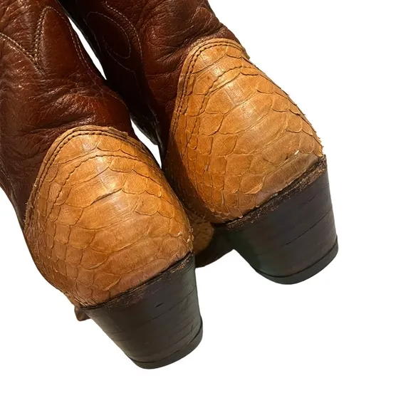 Vintage 1980's Dan Post Exotic Snakeskin Cowboy Boots, Sz 6.5 A