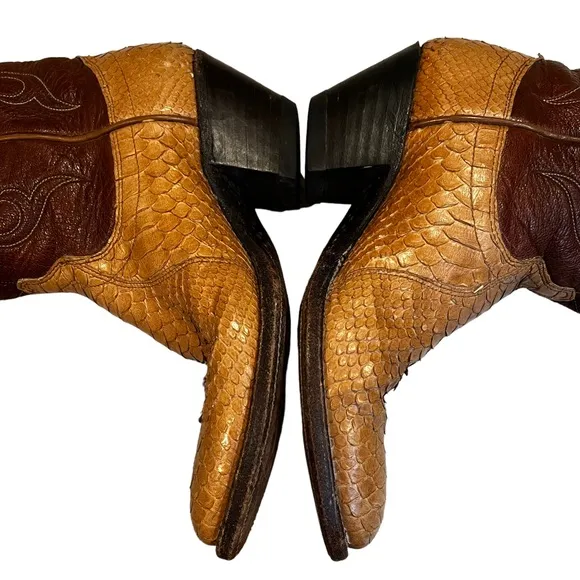 Vintage 1980's Dan Post Exotic Snakeskin Cowboy Boots, Sz 6.5 A