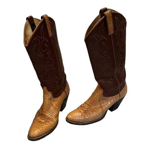 Vintage 1980's Dan Post Exotic Snakeskin Cowboy Boots, Sz 6.5 A