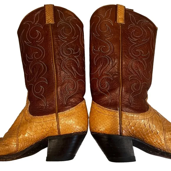 Vintage 1980's Dan Post Exotic Snakeskin Cowboy Boots, Sz 6.5 A