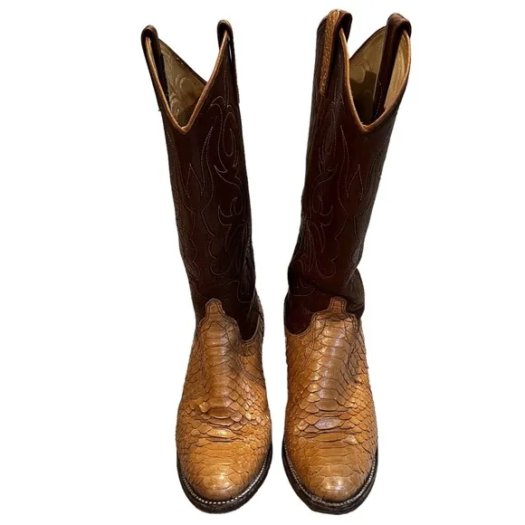 Vintage 1980's Dan Post Exotic Snakeskin Cowboy Boots, Sz 6.5 A