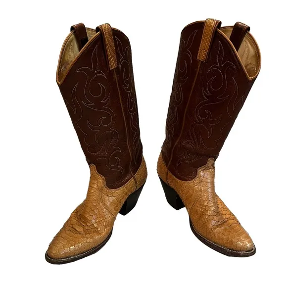 Vintage 1980's Dan Post Exotic Snakeskin Cowboy Boots, Sz 6.5 A