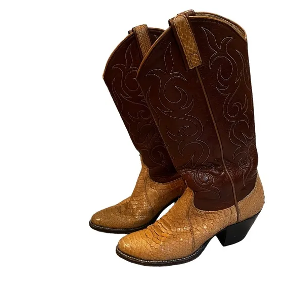 Vintage 1980's Dan Post Exotic Snakeskin Cowboy Boots, Sz 6.5 A