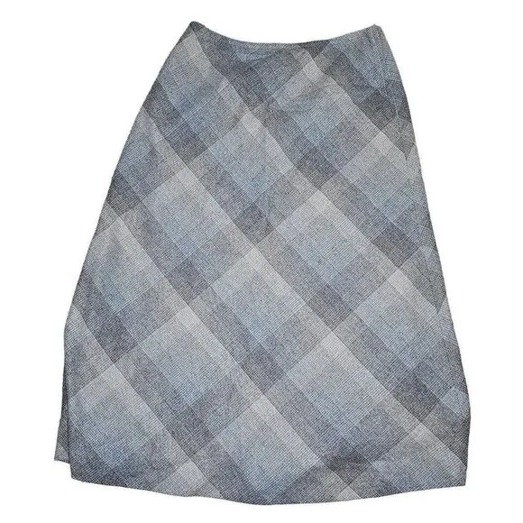 Vintage 60s Mod A Line Skirt Womens M Gray Brown Plaid Wool Academia Preppy