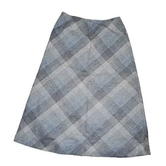 Vintage 60s Mod A Line Skirt Womens M Gray Brown Plaid Wool Academia Preppy